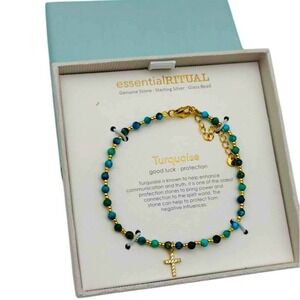 Essential Ritual Turquoise & 18K Gold Plated Sterling Silver Ritual Bracelet NIB